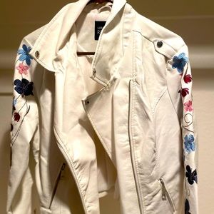 White faux leather and floral  Jacket